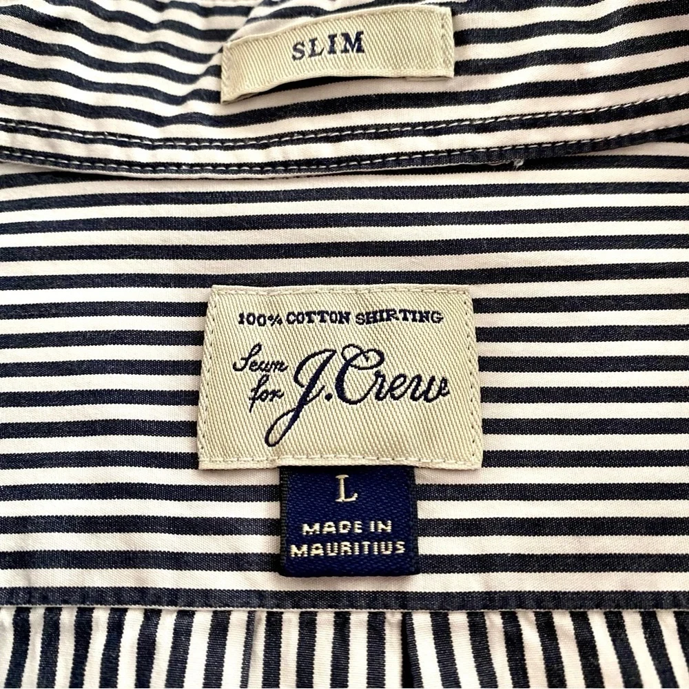 J.Crew Slim Men’s Classic Shirt Black White Stripe Oxford Button Down Large